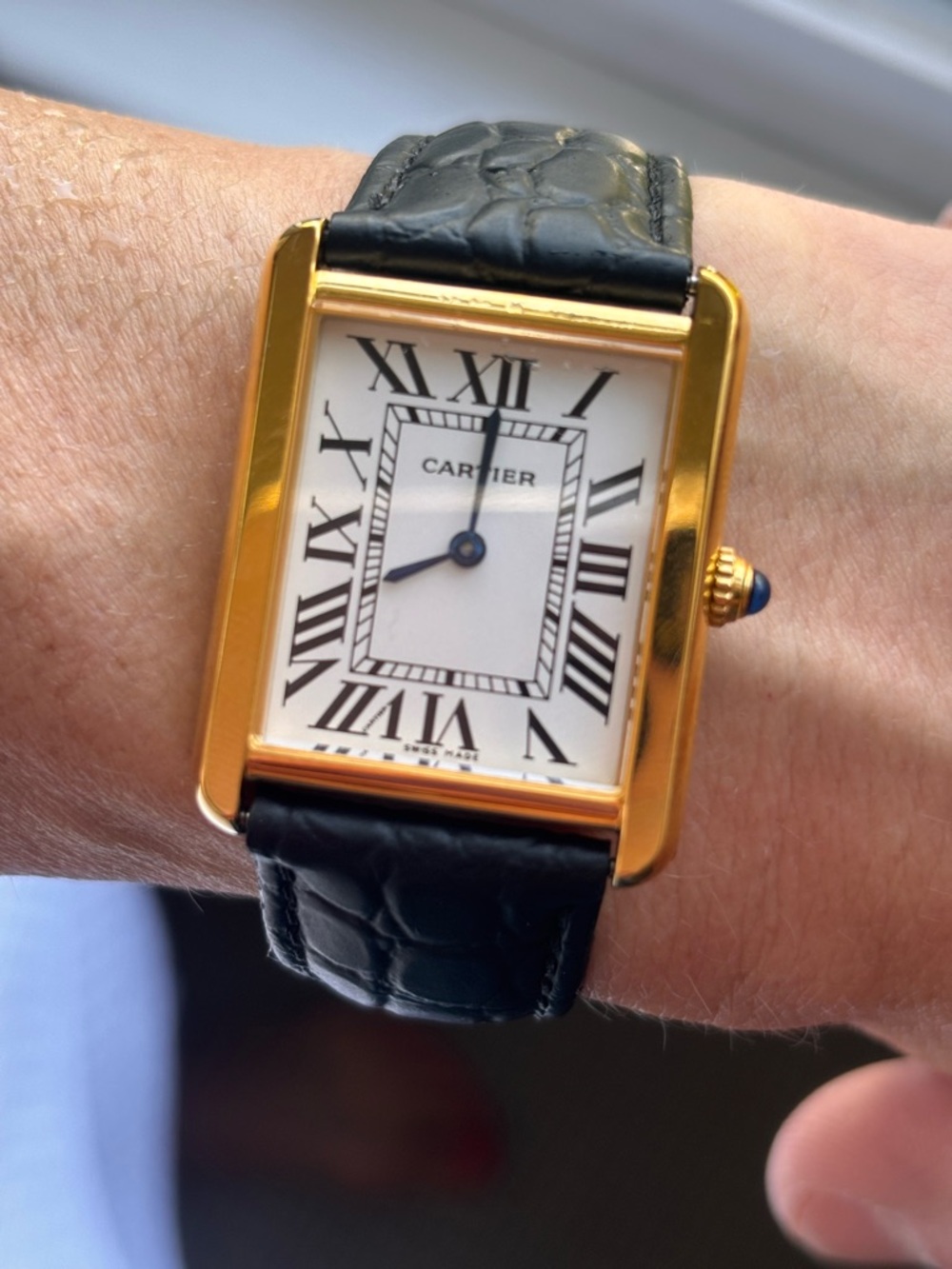 27MM Tank Gold Case Watch with Black Leather Strap - Picture 4 of 9